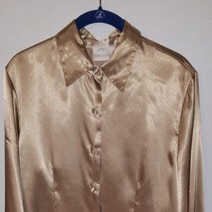 Christie & Jill Gold long sleeve silky button up s